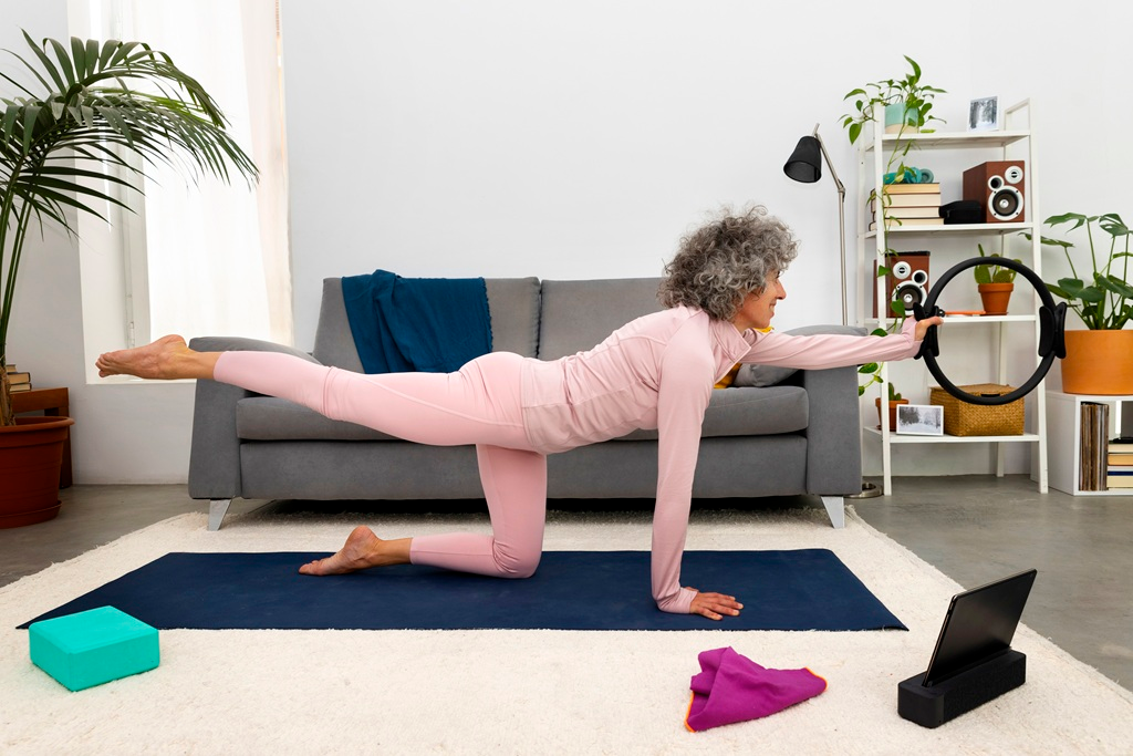 Woman doing a bird dog exercise.